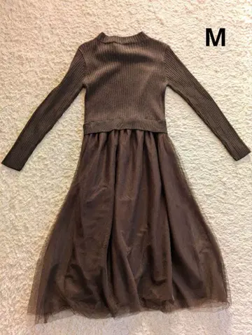 OPAQUE.CLIP 브라운 니트튤 도킹 원피스 M