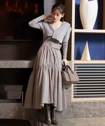 snidel 벨트 온 볼륨 개더 스커트 그레이