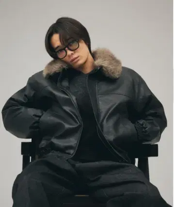 블랙 가죽 퍼 포함 자켓