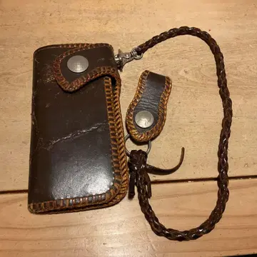 다크 브라운 가죽 장지갑 손목 스트랩 포함 정크