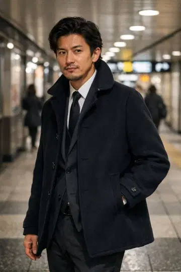 울 네이비 피코트 투버튼