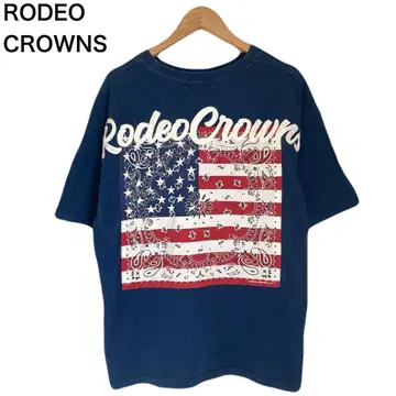로데오 크라운 성조기 미국 프린트 T셔츠 반팔 여성용 둥근넥