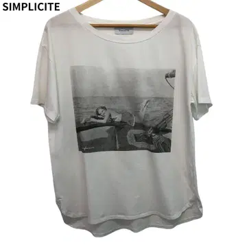 심플리시떼 포토 프린트 여성용 화이트 반팔 코튼 T셔츠
