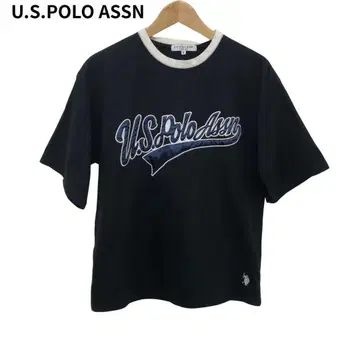 유에스플로어슨 T셔츠 반팔 로고 자수 둥근넥 코튼 블랙 S