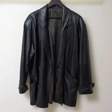 블랙 가죽 더블 브레스트 자켓 M 사이즈