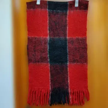 빨간색 블랙 체크 스톨 울 모헤어 빈티지