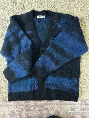 monkey time 버튼 달린 가디건 파랑 블랙 스트라이프