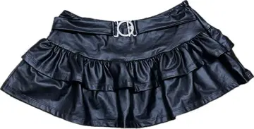 블랙 프릴 가죽 스커트