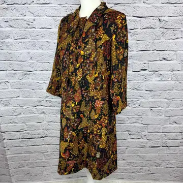 쇼와 레트로 긴팔 원피스 블랙 x 브라운 000400