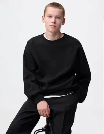 헤비 웨이트 맨투맨 풀오버 & 와이드 스트레이트 팬츠 상하의 세트 S