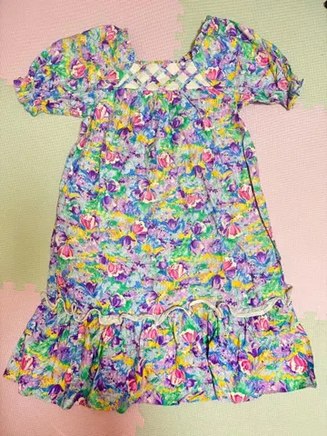 꽃무늬 프릴 반팔 롱 원피스 구제 의류