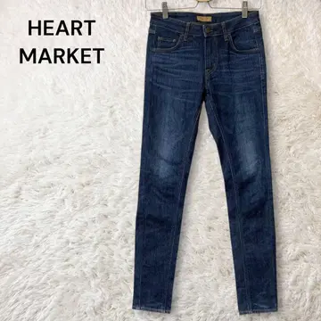 하트마켓 스트레치 스키니 데님 팬츠 주름 가공 네이비 S