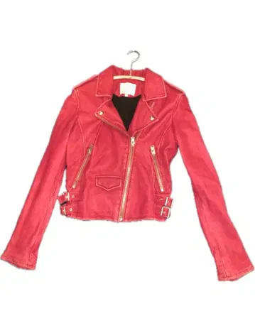 핑크 램 가죽 라이더 자켓