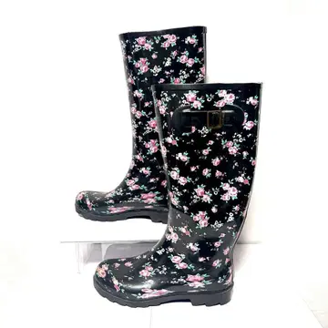 하자품 레인부츠 방수 롱 기장 장화 블랙 꽃무늬 23~23.5cm