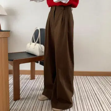 치노 팬츠 브라운 가을/겨울 턱 와이드 팬츠 캐주얼 깔끔