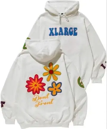 XLARGE 플라워 자수 후드티 화이트