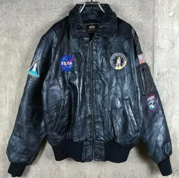 알파인더스트리 가죽 MA-1 와펜 플라이트 자켓 천연 가죽