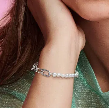 Pandora 펄 실버 체인 팔찌 16cm