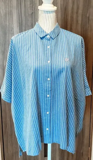 미니멀리스트 SALE keymemory 블루 화이트 스트라이프 반팔 셔츠