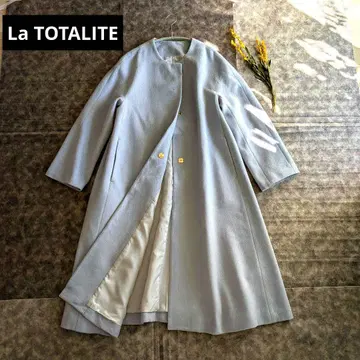 La TOTALITE 울 100% 노카라 롱 코트 라이트 블루