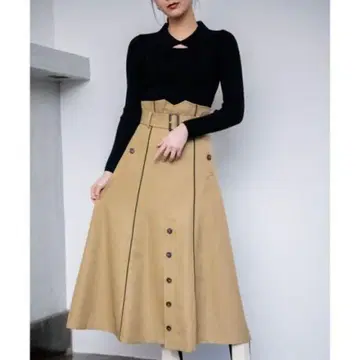 레이디 아젤 바이컬러 플레어 스커트