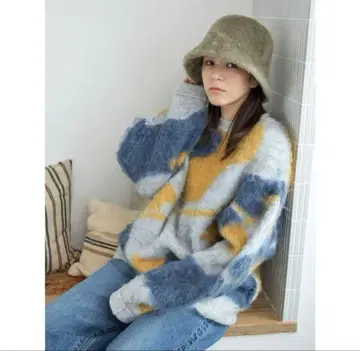 Ungrid 샤기 자카드 니트 블루