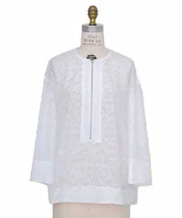 미사용 새상품 Drawer 자카드 프론트 지퍼 블라우스 38 프린지