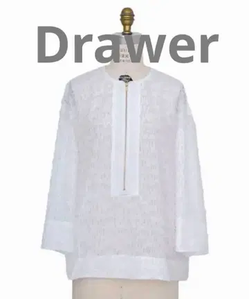 미사용 새상품 Drawer 자카드 프론트 지퍼 블라우스 38 프린지