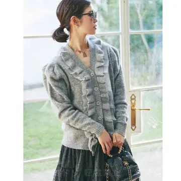 SEVEN TEN 프릴 오간자 가디건 그레이