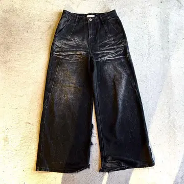 지하철 +크랙 워시 와이드 데님 팬츠