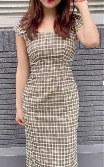 deicy 체크 자카드 원피스 그린