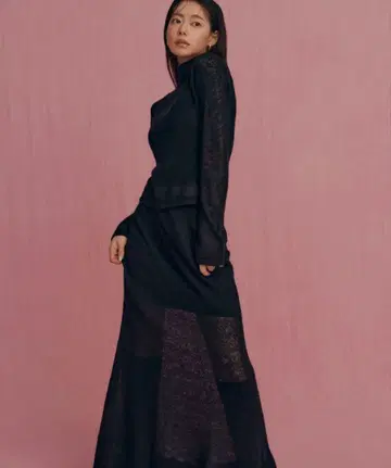 스나이델 시어 니트 모헤어 스커트 블랙