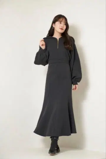 Herlipto Half Zip Sweat Dress charcoal