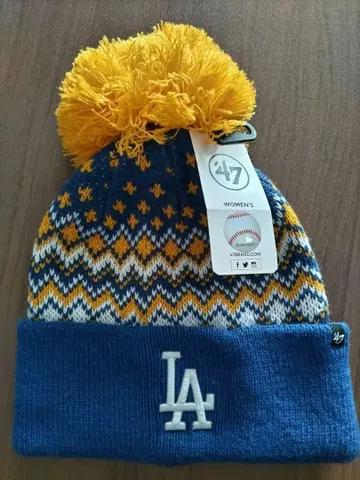 47 니트 모자 폼폼 포함 파랑/노랑