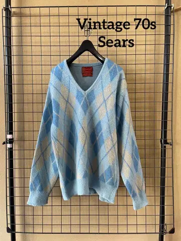 70s Sears 모헤어 니트 V넥 아가일 빈티지 구제 의류