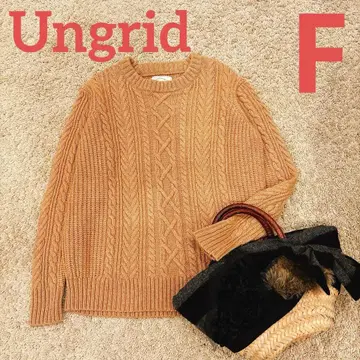 Ungrid 케이블 니트 스웨터 긴팔 브라운 카멜 울 혼방