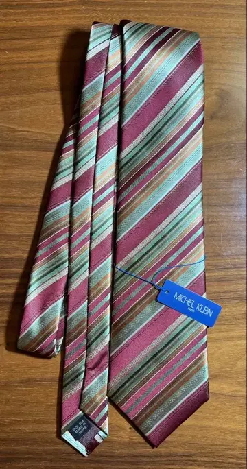 MICHEL KLEIN 버건디 스트라이프 넥타이