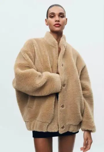 자라 페이크 보아 봄버 재킷 오버 사이즈 M-L 베이지