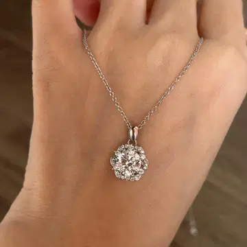 모이사나이트 다이아몬드 꽃 모양 펜던트 목걸이 약 2ct