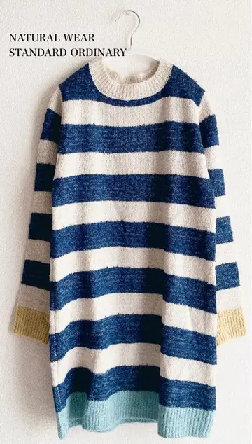 [ 새상품 ] NATURAL WEAR 보더 무늬 니트 무릎 기장 원피스