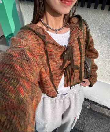 CIAOPANIC 배색 리본 니트 후디