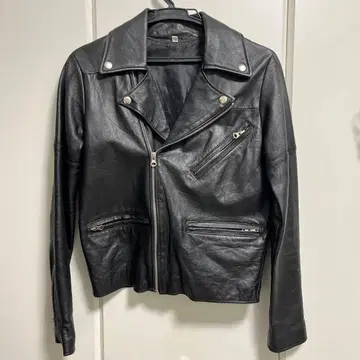 블랙 가죽 더블 라이더 자켓