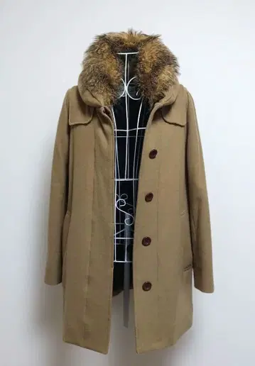 [ LUCA ] 베이지 울 혼방 퍼 부착 롱 코트 M