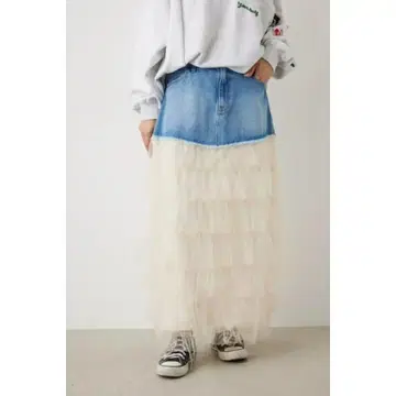 로데오 크라운 데님 도킹 캉캉 스커트 화이트 FREE 튤