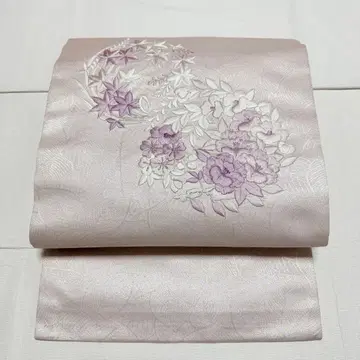 순수 실크 나고야 오비 자수 꽃무늬