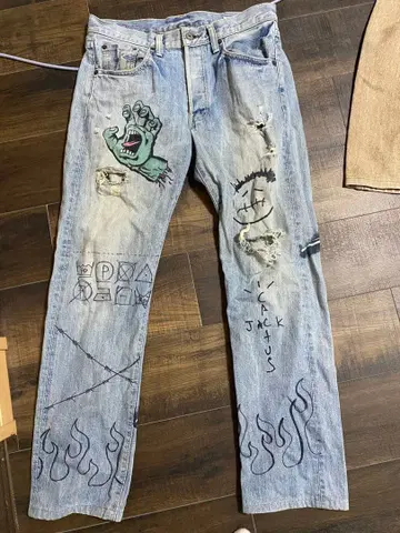 아트 디자인 데님 팬츠, 유일무이 페인트 데님, 손그림