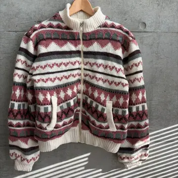 80s 빈티지 올 패턴 아크릴 니트 리버서블 자켓