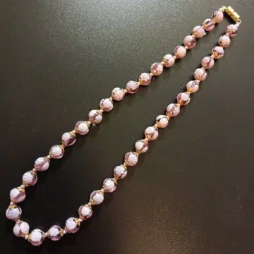 무라노 밀레피오리 플라워 이탈리아 유리 목걸이 퍼플