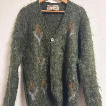 vintage 60s 모헤어 가디건 올리브 그린 털길이 김