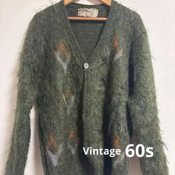 vintage 60s 모헤어 가디건 올리브 그린 털길이 김